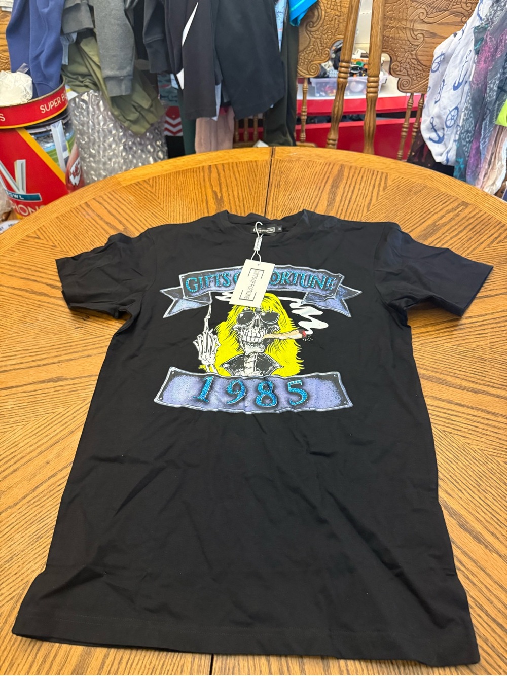 New with Tags Gift of Fortune Graphic Skull 1985 Tee - Black
